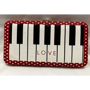 Piano Keys Love Red White Black Music Notes Snap Slim Wallet Faux Leather